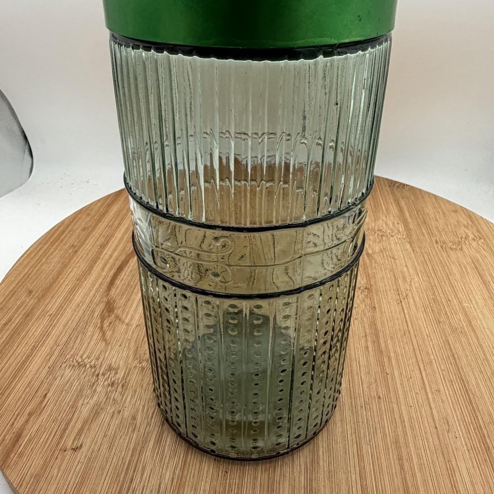Ribbed Hoosier Style‎ Cabinet Jar Cannister 9 1/8"  With Lid Painted Green